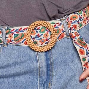 2-0619 POL Boho Floral Tie Belt Or Hair Tie - In Earthy Tan POL Crochet Flower Tie Belt in Blush Multi | BellanBlue main image 4